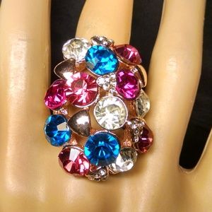 Elegant Dome Multi Color Rhinestones Ring